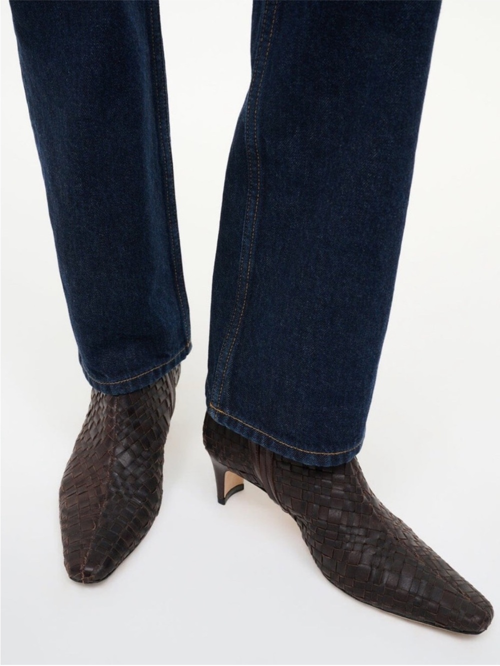 ☕️ STAUD Wally Ankle Boot Espresso Woven Leather size 6.5-7US